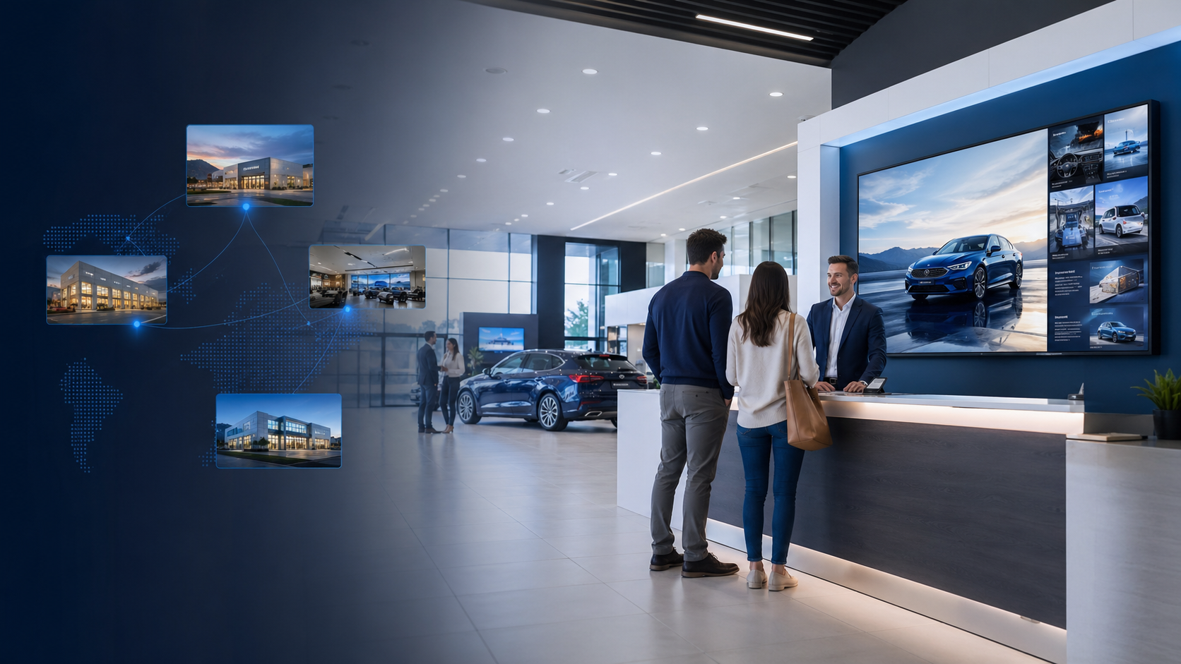 A modern customer-facing location using digital signage and centrally managed content.